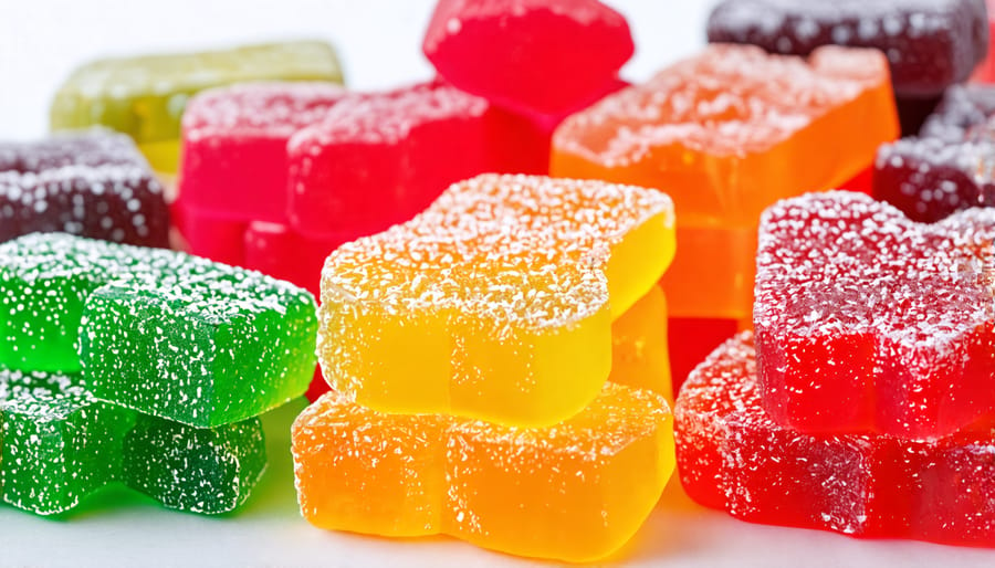 A collection of THCA gummies displayed in a cannabis dispensary in Vancouver